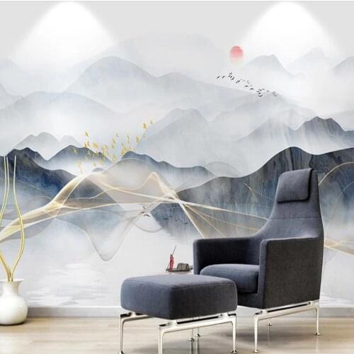 Milofi custom large wallpaper mural modern minimalist abstract ink landscape gold stone background wall decoration painting