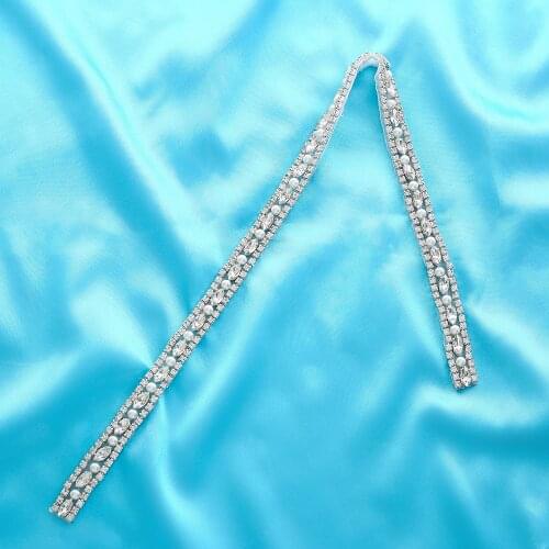 Chain Bridal Net Rhinestone Beaded Wide Pearl Garment Silver Wedding Dresses Crystal Handmade Accessories Gold Applique S170