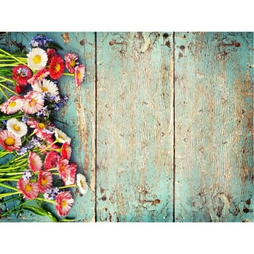 Planks Backdrop Green Board and Red Flowers Photography Background Holiday Celebration Photo Booth Studio Decor