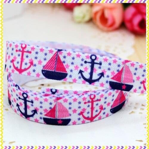 DHK 5/8'' 5yards Fold Over Elastic FOE navy anchor printed headband hair band diy decoration OEM Wholesale C249