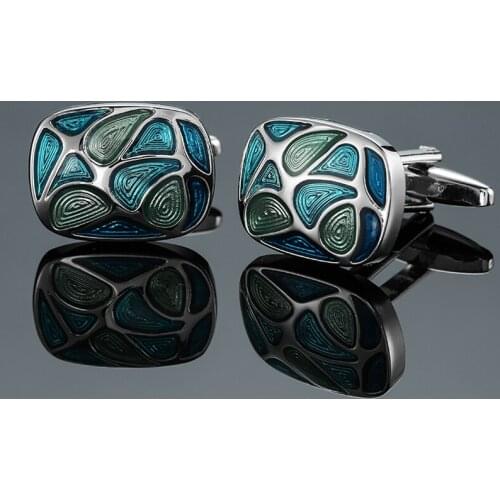 DY New high quality enamel craft Oval Blue Green pattern Cufflinks Mens French shirt Cufflinks free shipping