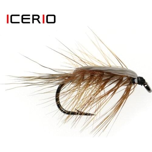 ICERIO 8PCS White Body Woolly Worm Brown Caddis Nymph Fly Deer Hair Beetle Trout Fly Fishing Lure Baits #6