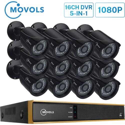 MOVOLS 12Pcs CCTV Camera Kit 2MP H.265 Outdoor Surveillance Kit 1080P IR Security Camera Video Surveillance System 16ch DVR Kits
