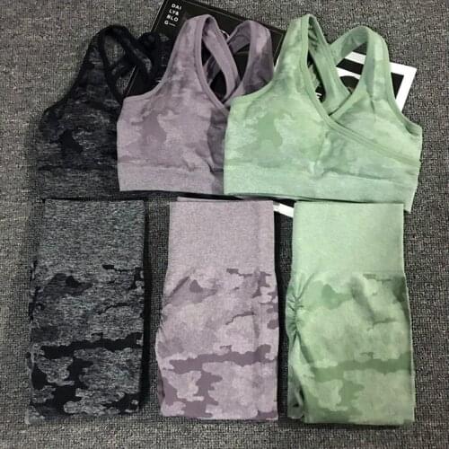 Camouflage 2PCS Yoga Set Women Seamless Top Fitness Yoga Bra Sports Bra High Waist GYM leggings Pants Fitness Suits Workout Set