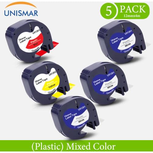 Unismar Mixed Suit 5PCS 91201x3 91202 91203 Label Tape for DYMO LetraTag Cassette Ribbon Compatible for DYMO LT 100H Labeler
