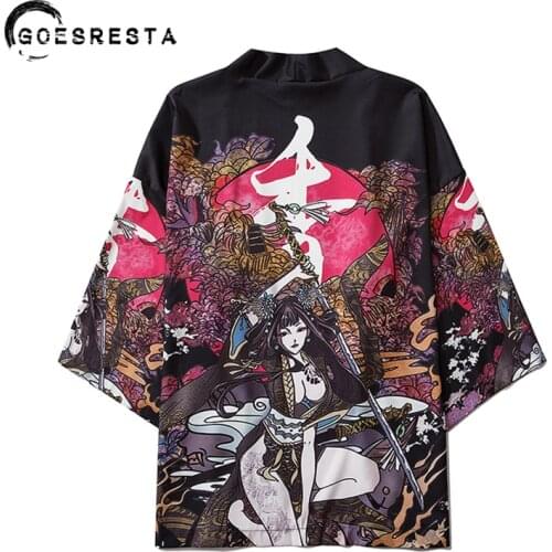 2020 Japanese Samuri Printed Kimono Women Harajuku Hip Hop Fashion Casual Streetwear Jacket Summer Loose Cardigan Kimono Men