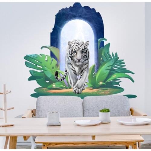 Creative Jungle King Broken Wall Tiger Stickers for Kids Room Decoration Adesivo De Parede Bedroom Wall Decals Home Decor
