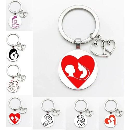 Best Mother And Baby Family Keychain Cartoon Character Glass Silver Plated Keyring Fashion Gift For MotherS Day