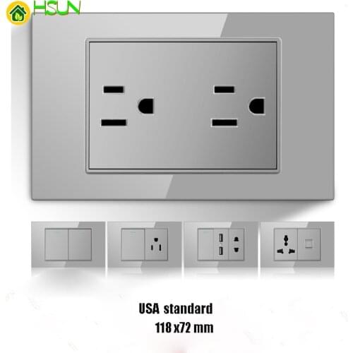 Taiwan American Brazil Thailand Italy standard USB gray tempered glass switch socket 118 wall socket panel dimming16A