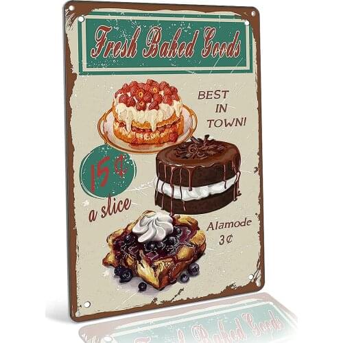 Metal Sign Fresh Baked Goods Food Shop Bakery Vintage Retro Interior Wall Art Deco Poster Metal Sign 8X12 Inch