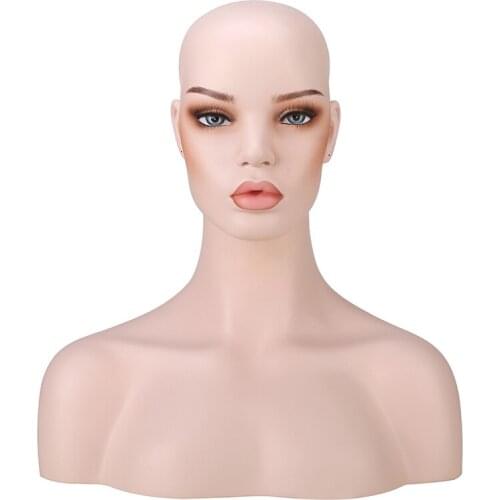 Three Skin Female Firberglass Mannequin Head Model For Wig Display