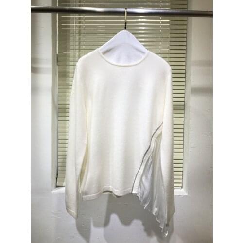 Fashion 2021 new ladies long sleeve sexy casual silk satin pleated chain cashmere sweater 1027