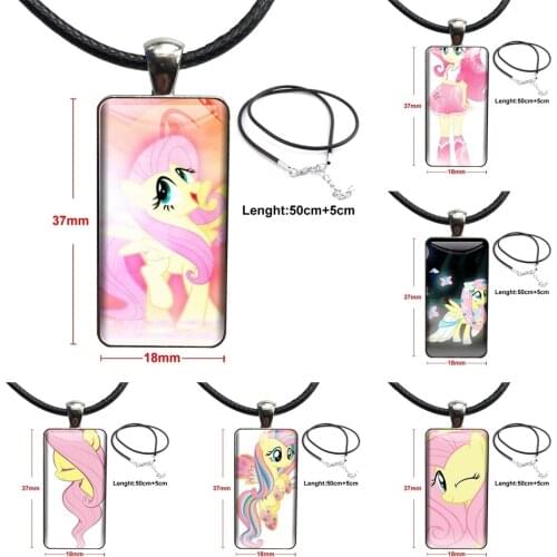 Fluttershy Fashionable Steel Color Glass Cabochon With Rectangle Shaped Pendant Choker Necklace For Lovers Girl Friend Best Gift