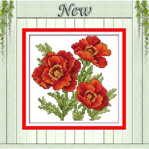 The flower of Corn poppy(5) Decor painting counted printed on canvas DMC 11CT 14CT kits Cross Stitch embroidery needlework Sets