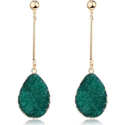Charm Long Druzy Resin Stone Earrings Water Drop Earrings For Women Jewelry Pendientes Hot Ohrringe Brinco
