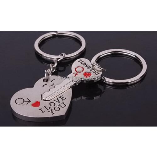 Wholesale 400pcs=200pairs/lot Heart Shape Alloy Couples Keychains Love Keychains for the Key rings Valentine Gifts