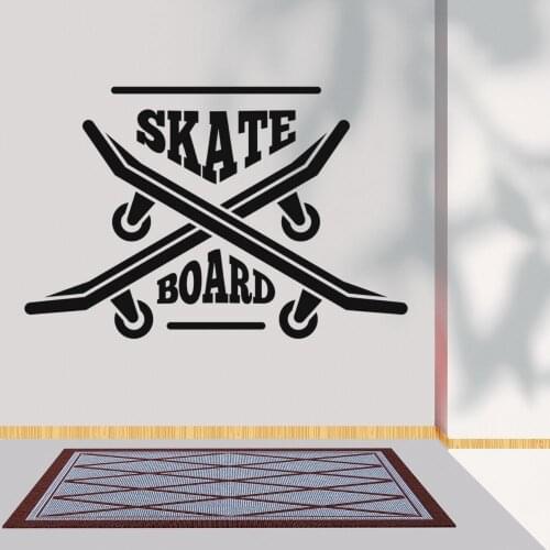 Crossing Skate Board Silhouette Wall Art Skate Boarding Sport Sticker Decal For Home Decoration A001526