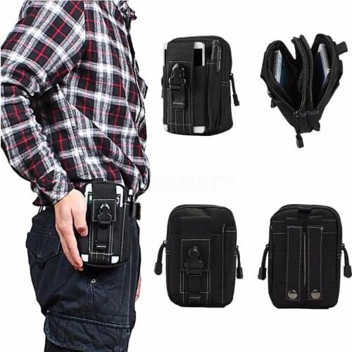 Mini Waist Packs Men Running Travel Waist Bum Belt Bag Fanny Zipper Closure Pack Pouch Black Military Hip Purse