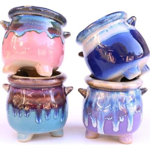 Simple Flow Glaze Ceramic Flower Pot Succulent Plant Pots Garden Miniature Model Flowepot Vase Desk Decor Figurines Ceramic Pots