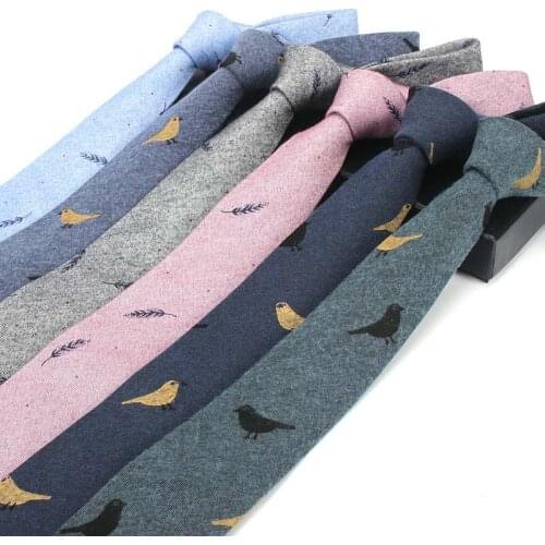 Q 2020 Fashion Men Ties 145CM Cotton Narrow Skinny Tie Bird Leaves Printed Necktie Accessories Daily Wear Cravat Wedding Party
