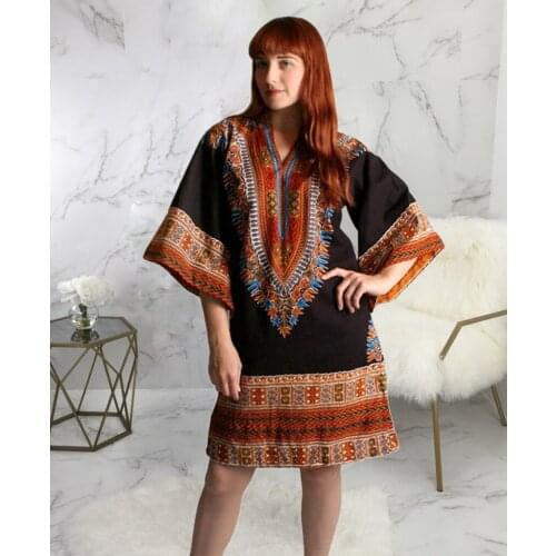 Wendywu Sexy Women V-neck Short Flare Sleeve Elegant Casual Dress Lady Colorful Floral Printing Autumn Dress Vestidos