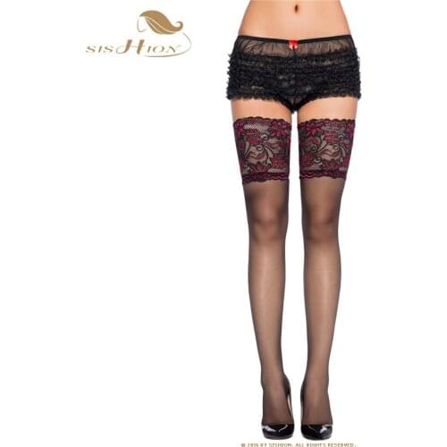 SISHION Women Knee-High Lace Stockings Back Seam Nylon Female Sexy Stockings Thigh Long Stay Up Stockings Flower Sex Clothes 009