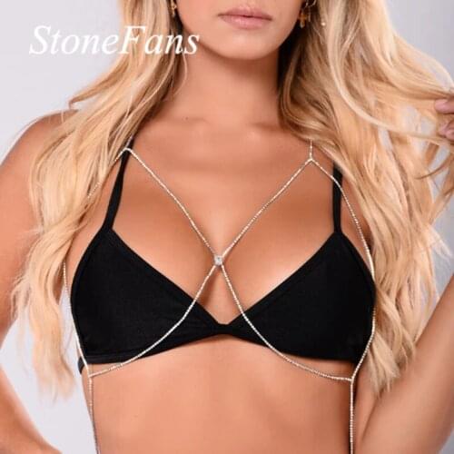 Stonefans Water Drop Rhinestone Body Bra Chain Jewelry for Women Crystal Body Chain Chest Necklace Bikini Bralette Chians Top