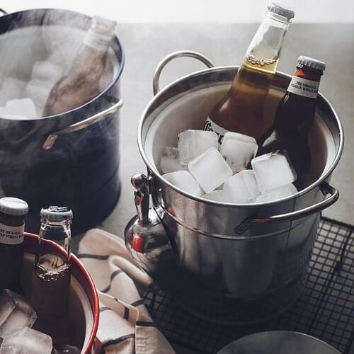 Stainless Steel Ice Bucket Thick Ice Holder Container for Bar Party Champagne Wine Barrel 4 colors