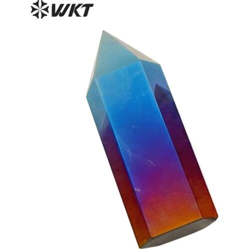 WT-G234 Wholesale High Quality Multicolored Aura Crystal Quartz Wand Point Beautiful Raw Titanium Mineral Specimens Jewelry