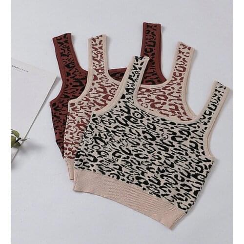 Women Sexy Leopard Tank Tops Fashion Sleeveless Crop Top Camisole Casual Club Party Slim Halter Knitted Cropped Crop Vests