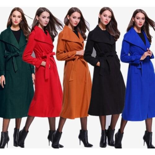 Winter big-name womens slim-fit super-long lapel woolen woolen cloth