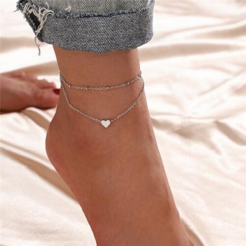 1 PC Double-layer Heart Pendants Anklet for Women Bohemian Foot Accessories Gold Color Anklets Fashion Jewelry Party Gift