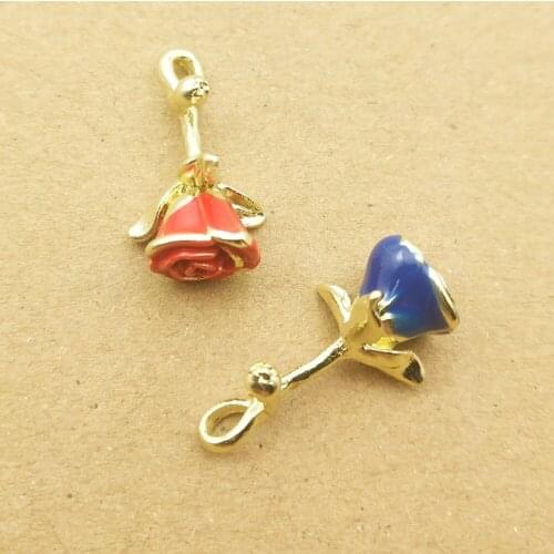 10pcs 11x20mm enamel rose flower charms for jewelry making and crafting fashion earring pendant necklace bracelet charm