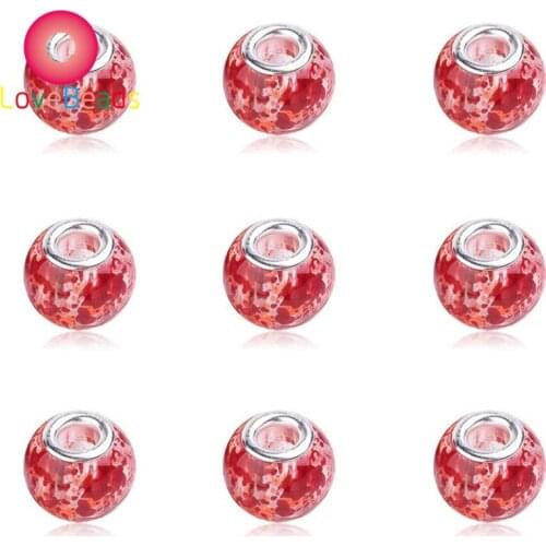 10Pcs Red Color Glass Paint Big Hole Spacer Loose Beads Fit European Charms Pandora Bracelet Slide Chain Beads for Jewelry Gift