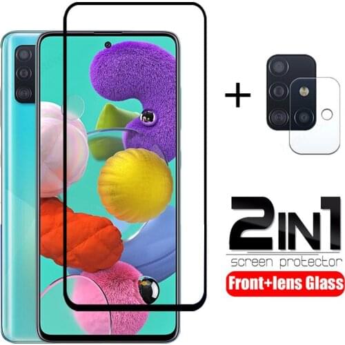 2 IN 1Tempered Glass For Samsung Galaxy A01 A11 A31 A21 A51 A71 Screen Protector Glass A21S A30 A50 Camera Lens Protective Glass