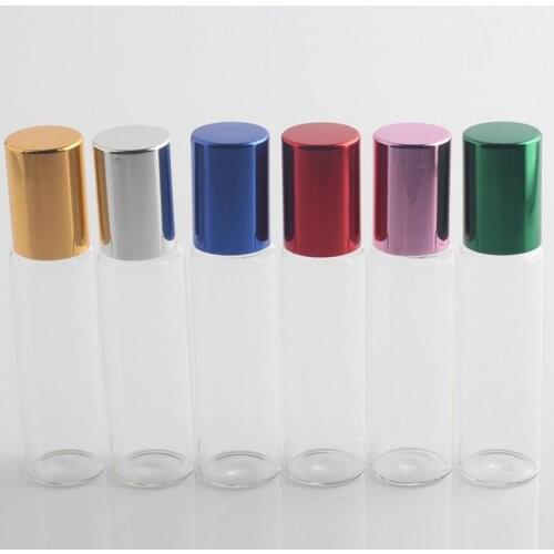 300pcs 10 ml Glass Bottle For Essential Oils With 6 Color Aluminum Cap Roller Perfume Bottles Wholesale
