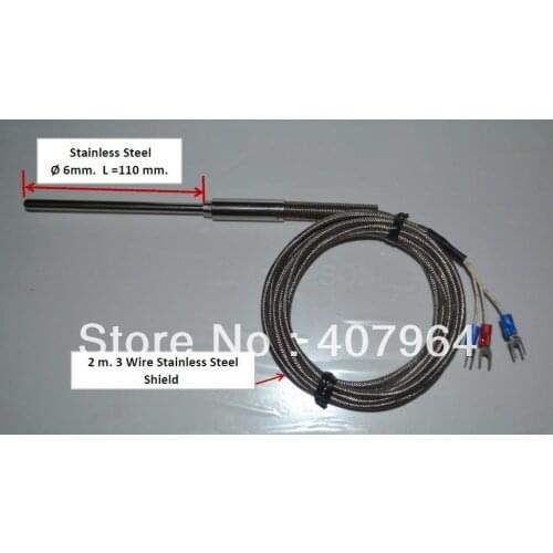 6*110mm Industrial Pt100 Temperature Sensor 2M Stainless Steel Cable