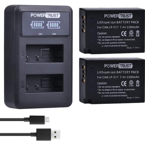 2x LP-E17 LPE17 Camera Battery + LED USB Dual Charger for Canon EOS M3 M5 M6 Rebel T6i T6s T7i 750D 760D 8000D 800D Kiss X8i