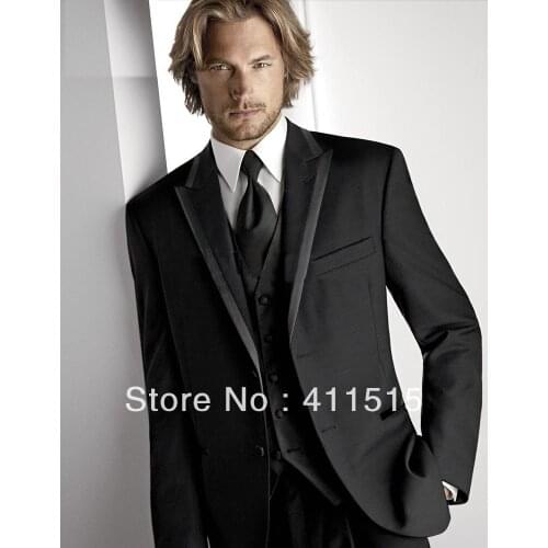 FREE shipping/custom made cheap black Groom wear Tuxedos Best man Suits Wedding Groomsman/Men dress /italian suits for men