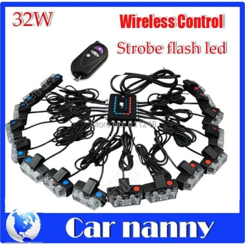 32W Wireless Control Super power Strobe flash led warning light Car Working light DRL Strobe Police Fireman Caution pilot Lamp