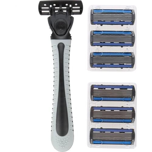 Men Safety Razor Blade Face Hair Removal 6-layer Classic Stainless Steel Smooth Shaving Manual Shaver with 6 Razor Heads