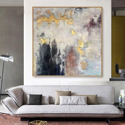 Pure hand-painted oil painting Nordic abstract gold foil decorative painting living room vertical hanging painting large size