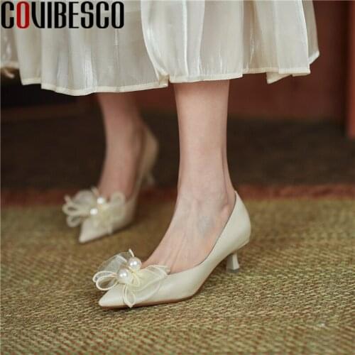 COVIBESCO Elegant Spring 2021 Women Pumps Pointed Toe Butterfly-Knot High Heels Spring Wedding Party Fashion Shallow Shoes Woman