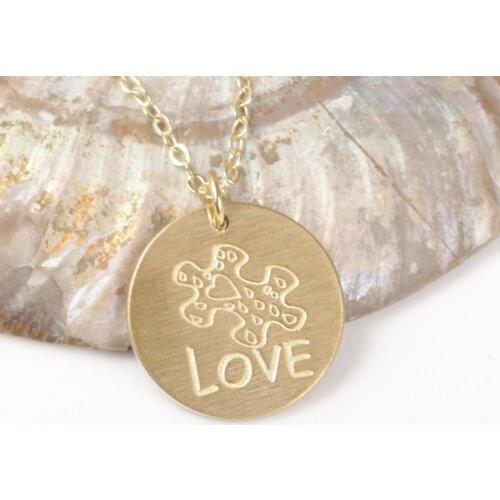 Disc Necklace Stainless Steel Gold Autism Love Charms Medical Awares Round 18mm Puzzle Necklace Jewelry