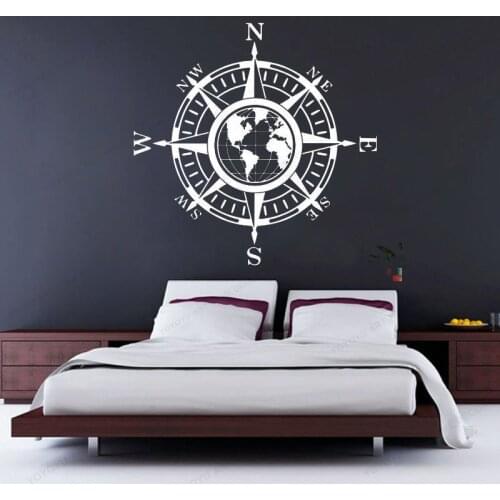Map of the World wall decal Compass Vinyl wall Sticker Wall decor Globe Earth removable wall art mural HJ691