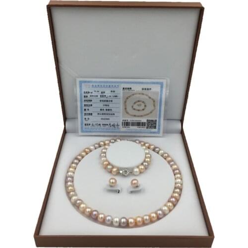 Sinya Natural Pearl Jewelry set with 10-11mm 18inch colorful pearls Strand necklace bracelet and earring for women high luster