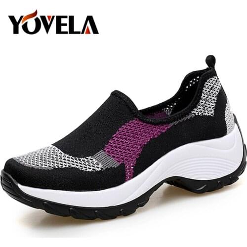 Fashion Women Platform Sneakers Shoes Flat Slip on Walking Shoes Breathable Mesh Casual Shoes High Quality Dancing Ladies Shoes