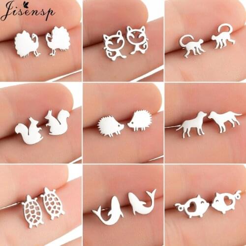 Tiny Stainless Steel Earings Fashion Jewelry Cute Animal Ear Studs Small Squirrel Monkey Shark Tortoise Stud Earrings Pendientes