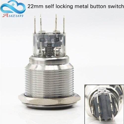 The 22-mm metal self-locking button switch 5a2on open2, which is open 8 feet Stainless steel 6V12V24V36V48V220V