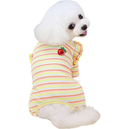 Dogs Yellow Cute Jumpsuits Flower Side Sleeves Four Legs Home Service T-shirt Small Dog Puppy Chihuahua Costumes